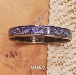 Vintage Hermes Paris Blue Enamel Bangle Bracelet Botanical Design withSilver Rim