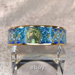 Vintage Hermes Paris Enamel Bangle Bracelet Blue Enamel Gold Rim Size 65 withBox