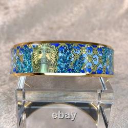 Vintage Hermes Paris Enamel Bangle Bracelet Blue Enamel Gold Rim Size 65 withBox
