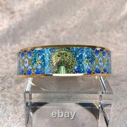 Vintage Hermes Paris Enamel Bangle Bracelet Blue Enamel Gold Rim Size 65 withBox