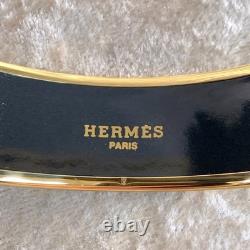 Vintage Hermes Paris Enamel Bangle Bracelet Blue Enamel Gold Rim Size 65 withBox