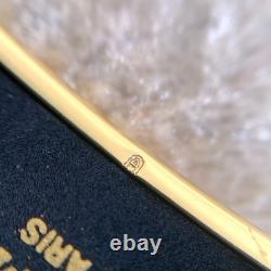 Vintage Hermes Paris Enamel Bangle Bracelet Blue Enamel Gold Rim Size 65 withBox