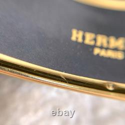Vintage Hermes Paris Enamel Bangle Bracelet Blue Enamel Gold Rim Size 65 withBox