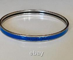 Vintage Hermes Plain Palladium-plated Enamel Extra Thin Bracelet Sz 70 Blue