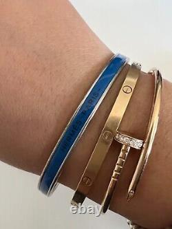 Vintage Hermes Plain Palladium-plated Enamel Extra Thin Bracelet Sz 70 Blue