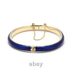 Vintage Italian 18k Gold Hinged Bangle with Cobalt Blue Enamel