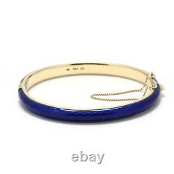 Vintage Italian 18k Gold Hinged Bangle with Cobalt Blue Enamel