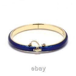 Vintage Italian 18k Gold Hinged Bangle with Cobalt Blue Enamel