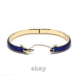 Vintage Italian 18k Gold Hinged Bangle with Cobalt Blue Enamel