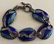 Vintage Italian Modernist Enamel Guilloche Blue Aqua Ar 92 800 Silver Bracelet