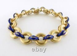 Vintage Italian UnoAErre 18K Yellow Gold Blue Enamel Bracelet L7 5/8 41.5g