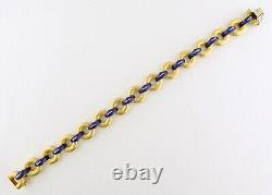 Vintage Italian UnoAErre 18K Yellow Gold Blue Enamel Bracelet L7 5/8 41.5g