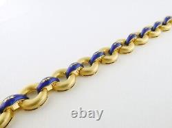 Vintage Italian UnoAErre 18K Yellow Gold Blue Enamel Bracelet L7 5/8 41.5g