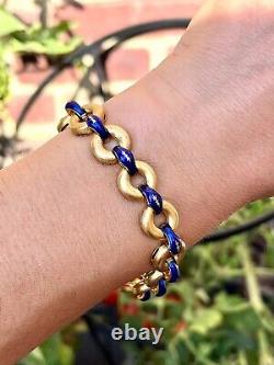 Vintage Italian UnoAErre 18K Yellow Gold Blue Enamel Bracelet L7 5/8 41.5g