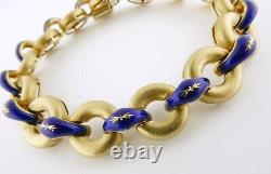 Vintage Italian UnoAErre 18K Yellow Gold Blue Enamel Bracelet L7 5/8 41.5g