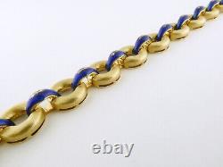 Vintage Italian UnoAErre 18K Yellow Gold Blue Enamel Bracelet L7 5/8 41.5g