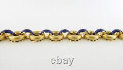 Vintage Italian UnoAErre 18K Yellow Gold Blue Enamel Bracelet L7 5/8 41.5g