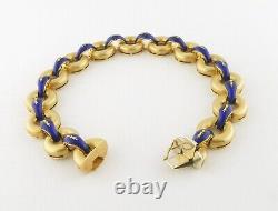 Vintage Italian UnoAErre 18K Yellow Gold Blue Enamel Bracelet L7 5/8 41.5g