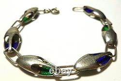 Vintage Italy Italian Reversible Blue Green Enamel Sterling Silver Bracelet