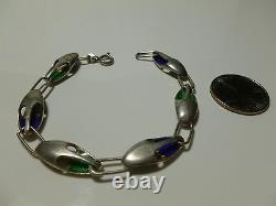 Vintage Italy Italian Reversible Blue Green Enamel Sterling Silver Bracelet