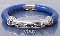 Vintage Italy Sterling Silver Aquamarine Blue Enamel Bangle Hinged Bracelet