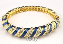 Vintage JBK Camrose & Kross Blue Enamel White Rhinestone Bangle 7.5 Bracelet