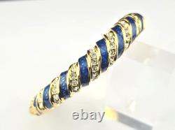 Vintage JBK Camrose & Kross Blue Enamel White Rhinestone Bangle 7.5 Bracelet