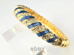 Vintage JBK Camrose & Kross Blue Enamel White Rhinestone Bangle 7.5 Bracelet