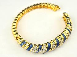 Vintage JBK Camrose & Kross Blue Enamel White Rhinestone Bangle 7.5 Bracelet