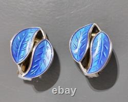 Vintage Jewelry David Andersen Sterling Enamel Blue Leaf Bracelet / Earrings Set