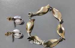 Vintage Jewelry David Andersen Sterling Enamel Blue Leaf Bracelet / Earrings Set