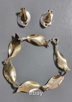 Vintage Jewelry David Andersen Sterling Enamel Blue Leaf Bracelet / Earrings Set