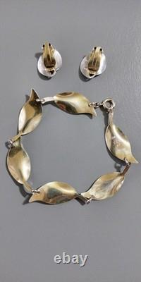 Vintage Jewelry David Andersen Sterling Enamel Blue Leaf Bracelet / Earrings Set