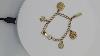 Vintage Jewish 5 Charm Bracelet Gold Tone Metal Blue Enamel Menorah Star David