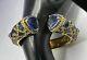 Vintage Joan Rivers Bracelet Clamper Goldtone Blue Enamel Multicolor Rhinestones