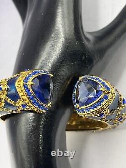 Vintage Joan Rivers Bracelet Clamper Goldtone Blue Enamel Multicolor Rhinestones