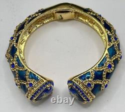 Vintage Joan Rivers Bracelet Clamper Goldtone Blue Enamel Multicolor Rhinestones