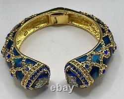 Vintage Joan Rivers Bracelet Clamper Goldtone Blue Enamel Multicolor Rhinestones