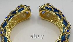 Vintage Joan Rivers Bracelet Clamper Goldtone Blue Enamel Multicolor Rhinestones