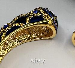 Vintage Joan Rivers Bracelet Clamper Goldtone Blue Enamel Multicolor Rhinestones