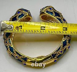 Vintage Joan Rivers Bracelet Clamper Goldtone Blue Enamel Multicolor Rhinestones