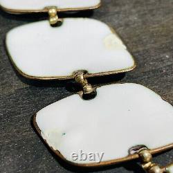 Vintage KAY DENNING Copper Fused Enamel Glass White Blue Necklace And Bracelet