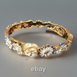 Vintage KJL Bracelet Floral RARE Enamel Blue, White W Gold P Faux Pearls