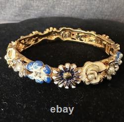 Vintage KJL Bracelet Floral RARE Enamel Blue, White W Gold P Faux Pearls