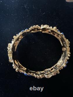 Vintage KJL Bracelet Floral RARE Enamel Blue, White W Gold P Faux Pearls