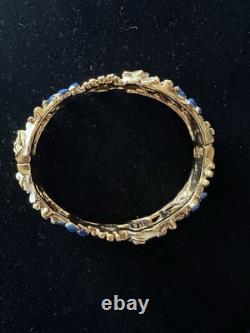 Vintage KJL Bracelet Floral RARE Enamel Blue, White W Gold P Faux Pearls