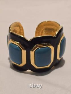 Vintage KJL Kenneth Jay Lane Gold black Enamel blue Cuff Bracelet