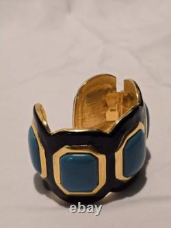 Vintage KJL Kenneth Jay Lane Gold black Enamel blue Cuff Bracelet