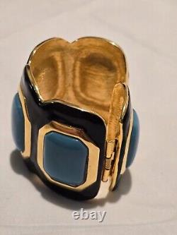 Vintage KJL Kenneth Jay Lane Gold black Enamel blue Cuff Bracelet