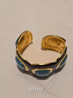 Vintage KJL Kenneth Jay Lane Gold black Enamel blue Cuff Bracelet